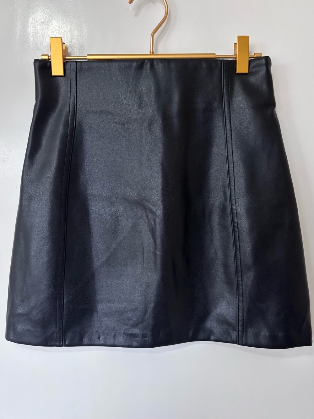 Zara| Chic Black Faux Leather A-Line Mini Skirt Sz S